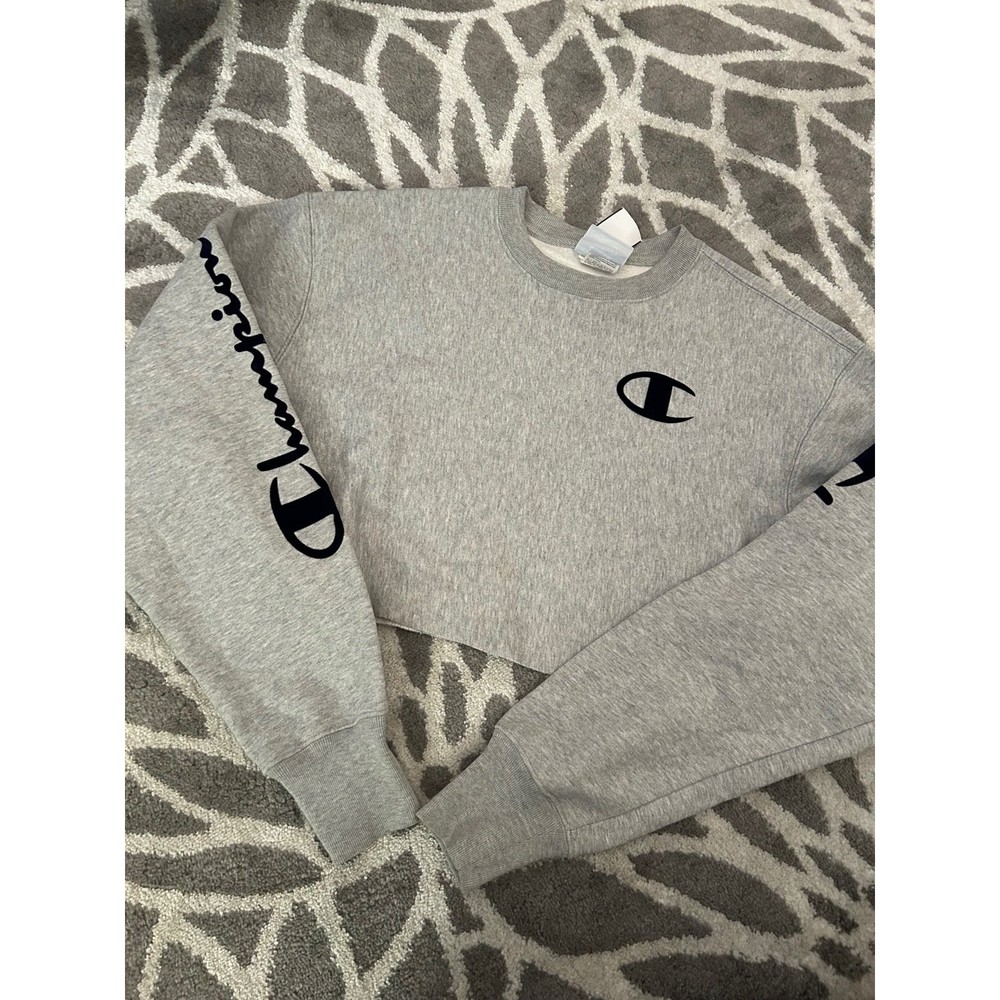Reverse Weave Gray Cropped Champion Crewneck